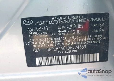 2013 Hyundai Sonata Gls from USA, damaged, VIN 5NPEB4ACXDH724559